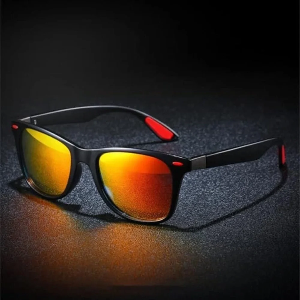 Mens Black Frame Polarized Sunglasses Red Mirror Lens UV400 Street Wear‎ Lentes